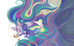 Size: 4427x2737 | Tagged: safe, artist:湮浊湮于浊, princess celestia, princess luna, alicorn, pony, colored pinnae, colorful, crying, duo, female, horn, horns are touching, impossibly long mane, impossibly long tail, jewelry, long horn, long mane, looking at someone, lying down, mare, partially open wings, prone, regalia, simple background, tail, white background, wings