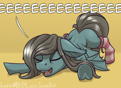 Size: 3000x2200 | Tagged: safe, artist:luckynb, oc, oc:flower popen, bat pony, pony, bat pony oc, clothes, eeee, face down ass up, high res, lying down, socks, solo, striped socks