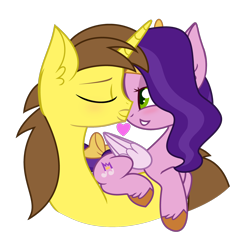 Size: 1920x1920 | Tagged: safe, artist:grapefruit-face, pipp petals, oc, oc:grapefruit face, pegasus, pony, unicorn, g4, g5, base used, canon x oc, duo, eyes closed, female, g4 to g5, generation leap, grapepipp, kissing, lidded eyes, male, nose kiss, nose to nose, nuzzling, shipping, simple background