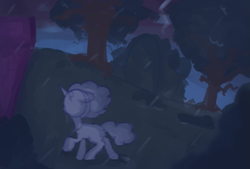 Size: 1075x725 | Tagged: safe, anonymous artist, misty brightdawn, pony, unicorn, series:misty pov, g5, female, forest, jewelry, mare, medallion, necklace, rain, running, solo