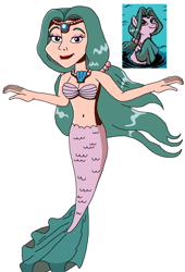 Size: 840x1236 | Tagged: safe, artist:ocean lover, jewel, human, mermaid, merpony, spoiler:comic, spoiler:comic14, bare shoulders, belly, belly button, bra, fins, fish tail, gem, green hair, human coloration, humanized, jewelry, lips, long hair, mermaid tail, mermaidized, ms paint, necklace, pearl necklace, picture, reference, seashell, seashell bra, shoo be doo, simple background, species swap, tail, white background