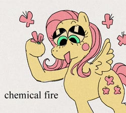 Size: 2000x1800 | Tagged: safe, artist:muscularmuppet, fluttershy, pegasus, pony, g4, open mouth, simple background, smiling, solo, text, white background