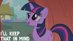 Size: 1920x1080 | Tagged: safe, edit, edited screencap, editor:quoterific, screencap, twilight sparkle, pony, unicorn, g4, party of one, season 1, female, mare, open mouth, open smile, reaction image, smiling, solo, unicorn twilight