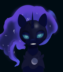 Size: 1372x1564 | Tagged: safe, artist:houl2902, nightmare moon, alicorn, pony, g4, eyeshadow, grin, horn, looking at you, makeup, night, smiling