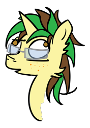 Size: 1860x2631 | Tagged: safe, artist:pisklakozaur, oc, oc only, oc:macter, pony, unicorn, bust, derp, digital art, freckles, glasses, male, no source available, portrait, simple background, solo, transparent background