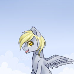 Size: 1275x1275 | Tagged: safe, artist:ghst-qn, derpy hooves, pegasus, pony, g4, colored pupils, dopey hooves, profile, rule 63, side view, smiling, solo