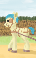 Size: 540x865 | Tagged: safe, alternate version, artist:mechanic31, oc, oc only, earth pony, pony, bit, blinders, bound muzzle, bridle, dock, harness, multiple variants, pony pulls the wagon, pulling, raised hoof, reins, solo, tack, tail