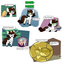 Size: 1863x1900 | Tagged: safe, artist:usaritsu, human, pony, unicorn, alternate universe, ben 10, ben tennyson, blushing, brush, charmcaster, colt, comic, crossover, cutie mark, dialogue, eyelashes, eyes closed, femboy, foal, food, glowing, glowing horn, green sclera, hairbrush, hamster ball, horn, levitation, lying down, magic, male, omnitrix, open mouth, open smile, pinpoint eyes, ponified, popcorn, prone, raised hoof, rolling, running, simple background, singing, smiling, speech bubble, telekinesis, thought bubble, transparent background
