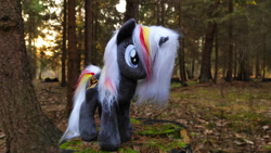 Size: 1192x670 | Tagged: safe, artist:epicrainbowcrafts, artist:mgrdash, oc, oc only, oc:velvet remedy, pony, unicorn, fallout equestria, forest, irl, photo, plushie, solo
