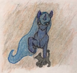 Size: 2048x1934 | Tagged: safe, artist:antnoob, artist:lightsolver, princess luna, cat, pony, g4, color, female, mare, traditional art