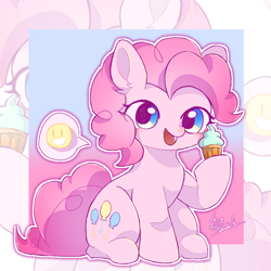 Size: 1080x1080 | Tagged: safe, artist:貓寻安_catder_, pinkie pie, earth pony, pony, g4, cupcake, female, food, mare, solo, zoom layer
