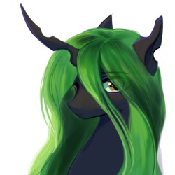 Size: 1080x1080 | Tagged: safe, artist:不要再创我了, queen chrysalis, changeling, g4, female, mare, simple background, solo, white background