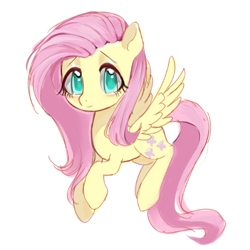 Size: 1080x1080 | Tagged: safe, artist:不要再创我了, fluttershy, pegasus, pony, g4, female, flying, looking at you, mare, simple background, smiling, solo, white background