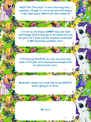 Size: 2048x2757 | Tagged: safe, gameloft, rarity, touring wind, pony, unicorn, g4, my little pony: magic princess, dialogue, dialogue box, english, event, female, glasses, high res, horn, implied ginger gold, mare, mobile game, speech bubble, text