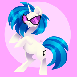 Size: 3700x3700 | Tagged: safe, artist:fizzlefer, dj pon-3, vinyl scratch, pony, unicorn, g4, female, glasses, grin, high res, mare, rearing, signature, smiling, solo