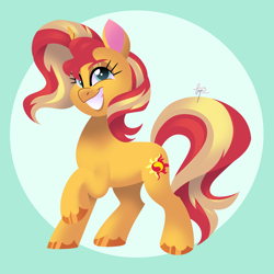 Size: 3500x3500 | Tagged: safe, artist:fizzlefer, sunset shimmer, pony, unicorn, g4, cute, female, grin, high res, mare, raised hoof, shimmerbetes, signature, smiling, solo