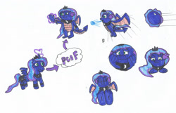 Size: 1280x825 | Tagged: safe, artist:spaton37, princess luna, alicorn, dragon, goomba, pony, g4, ball, dragonified, feet, fetish, flying, foot fetish, foot focus, goombafied, luna's crown, lunadragon, magic, morph ball, pony to dragon, princess balluna, rolling, simple background, soles, solo, species swap, spin dash, super mario bros., toes, transformation, transformation sequence, white background, wings