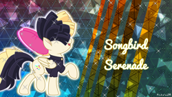 Size: 1920x1080 | Tagged: safe, artist:ahsokafan100, artist:dashiesparkle, songbird serenade, pegasus, pony, g4, my little pony: the movie, bow, female, folded wings, hair bow, mare, open mouth, open smile, sia (singer), smiling, solo, standing on two hooves, vector, wallpaper, wings