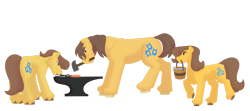 Size: 1280x569 | Tagged: safe, artist:itstechtock, caramel, chance-a-lot, creme brulee, toffee, pony, g4, anvil, simple background, transparent background