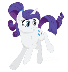 Size: 2768x2905 | Tagged: safe, artist:sjart117, rarity, pony, unicorn, g4, alternate hairstyle, chest fluff, ear fluff, female, hairband, high res, jumping, mare, ponytail, simple background, smiling, solo, transparent background