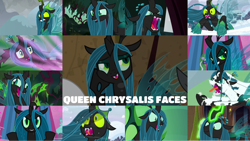 Size: 1280x720 | Tagged: safe, editor:quoterific, queen chrysalis, changeling, changeling queen, a canterlot wedding, frenemies (episode), g4, the ending of the end, the mean 6, to where and back again, adorasexy, angry, chrysalis is best facemaker, crazy face, crazylis, crown, cute, cutealis, derp, evil smile, eye twitch, faic, fangs, female, former queen chrysalis, glowing, glowing horn, grin, hissing, horn, insanity, jewelry, magic, open mouth, open smile, queen chrysalis is not amused, regalia, sexy, smiling, snow, solo, stone, ultimate chrysalis, unamused