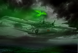 Size: 2160x1465 | Tagged: safe, artist:filincool, oc, oc:pyrelight, balefire phoenix, phoenix, fallout equestria, consolidated, flying boat, no pony, pby catalina, plane