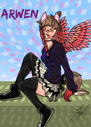 Size: 2500x3500 | Tagged: safe, oc, oc:arwencuack, human, pegasus, heart, heart eyes, high res, humanized, smiling, solo, wingding eyes