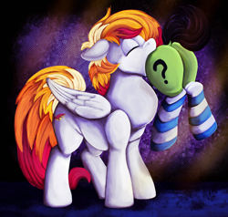 Size: 2274x2165 | Tagged: safe, artist:delectablemagic, oc, oc only, oc:filly anon, oc:hotfix, oc:warm filly, pegasus, pony, butt, clothes, eyes closed, female, filly, filly prey, head first, high res, plot, same size vore, socks, striped socks, vore