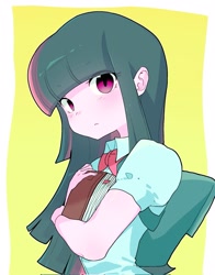 Size: 1603x2048 | Tagged: safe, artist:cheesesauce_45, twilight sparkle, human, equestria girls, g4, backpack, book, eye clipping through hair, female, looking at you, passepartout, solo