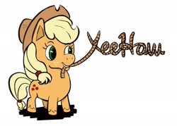 Size: 2048x1466 | Tagged: safe, artist:amynewblue, applejack, earth pony, pony, g4, chibi, female, lasso, mare, mouth hold, rope, simple background, solo, unshorn fetlocks, white background, yeehaw