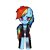 Size: 1000x1000 | Tagged: safe, alternate version, artist:menalia, rainbow dash, pegasus, pony, g4, bandage, boots, clothes, danganronpa, female, jacket, leather, leather jacket, looking at you, mare, pants, pixel art, shirt, shoes, simple background, smiling, smirk, solo, sprite, style emulation, tomboy, transparent background, wings