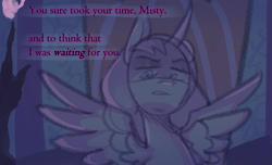 Size: 1123x685 | Tagged: safe, anonymous artist, opaline arcana, alicorn, pony, series:misty pov, g5, spoiler:g5, dialogue, female, implied misty brightdawn, mare, opabitch, spread wings, this will end in tears, this will not end well, wings