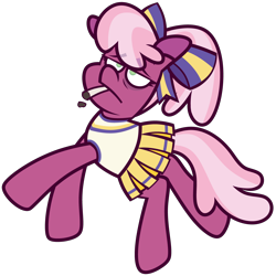 Size: 4864x4856 | Tagged: safe, artist:threetwotwo32232, cheerilee, earth pony, pony, g4, cheerilee is not amused, cheerileeder, cheerleader, cheerleader outfit, cigarette, clothes, female, mare, simple background, solo, transparent background, unamused