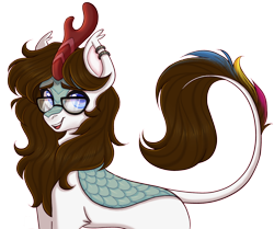 Size: 2756x2300 | Tagged: safe, artist:mxiiisy, oc, oc only, oc:aurion, kirin, concave belly, cute, eyebrows, glasses, half body, high res, horn, kirin oc, leg fluff, leonine tail, pansexual, pansexual pride flag, pride, pride flag, simple background, slender, solo, tail, thin, transparent background