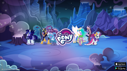Size: 2560x1440 | Tagged: safe, gameloft, idw, discord, larry, moonmist, nightmare rarity, princess celestia, rarity, shadowfright, spike, trixie, alicorn, bat pony, draconequus, dragon, nightmare forces, pony, unicorn, g4, my little pony: magic princess, female, idw showified, male, mare, my little pony logo, stallion, video game, winged spike, wings, youtube banner