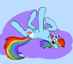 Size: 880x776 | Tagged: safe, artist:solixy406, rainbow dash, pegasus, pony, g4, blue background, cyan background, lying down, on back, simple background, sketch, solo