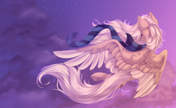 Size: 6006x3670 | Tagged: safe, artist:jsunlight, oc, oc only, oc:mirta whoowlms, pegasus, pony, absurd resolution, clothes, cloud, flying, pegasus oc, scarf, sky, solo, stars, striped scarf