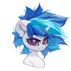 Size: 4096x4096 | Tagged: safe, artist:jfrxd, dj pon-3, vinyl scratch, pony, unicorn, g4, alternate hairstyle, bust, eyebrows, eyebrows visible through hair, female, looking at you, mare, messy mane, missing accessory, no glasses, simple background, smiling, smiling at you, solo, transparent background, white pupils