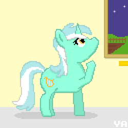 Size: 512x512 | Tagged: safe, artist:valuable ashes, lyra heartstrings, pony, unicorn, g4, female, mare, museum, painting, pixel art, solo