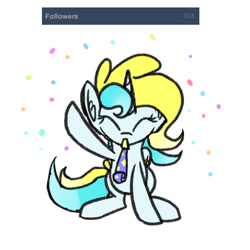 Size: 1024x1024 | Tagged: safe, artist:princessfaeron, oc, oc only, oc:wish maker, alicorn, pony, alicorn oc, female, horn, mare, party horn, simple background, solo, white background, wings