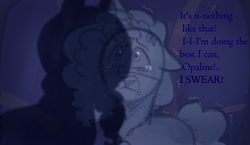 Size: 1256x727 | Tagged: safe, anonymous artist, misty brightdawn, opaline arcana, alicorn, pony, unicorn, series:misty pov, g5, spoiler:g5, crying, female, floppy ears, mare, misty can't catch a break, misty deserves better, opabitch, scared, shadow, shaking, terrified, this will end in tears