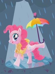 Size: 3000x4000 | Tagged: safe, artist:the64thgamer, pinkie pie, earth pony, pony, g4, female, rain, raincoat, solo, umbrella