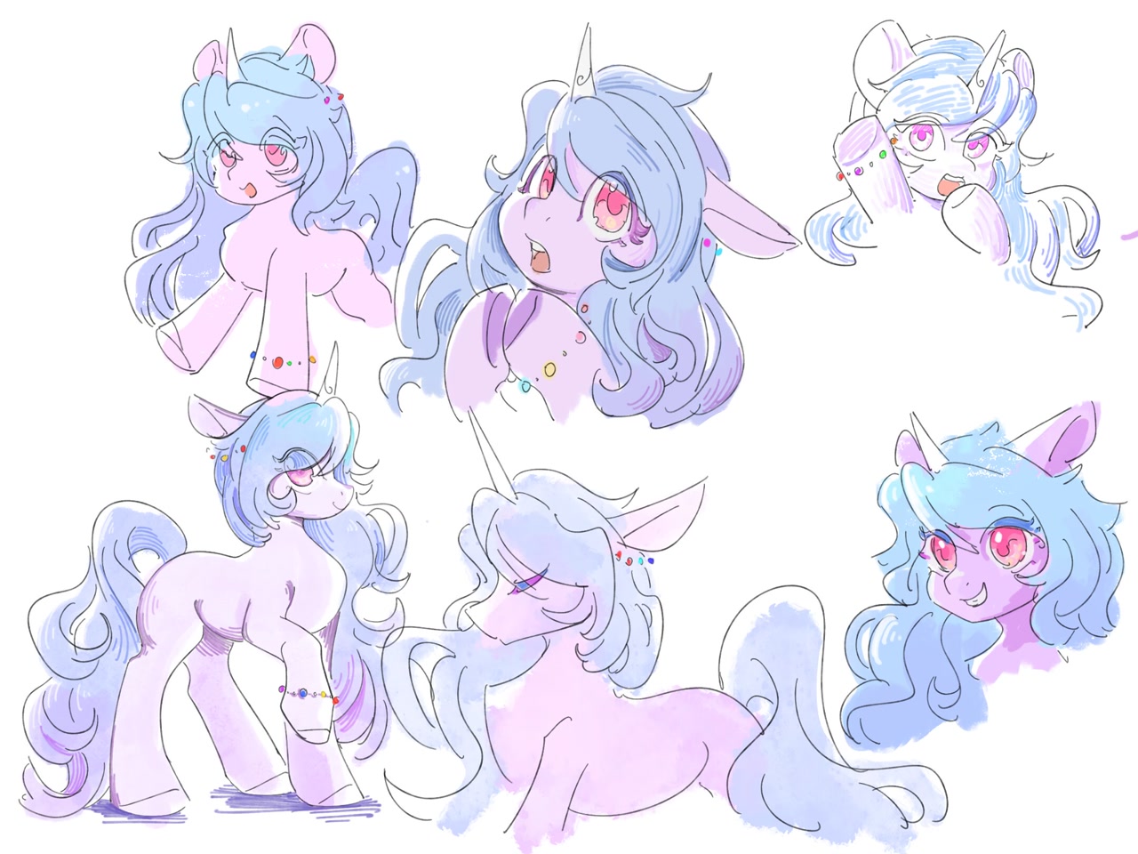 [female,floppy ears,g5,grin,mare,open mouth,pony,safe,simple background,solo,unicorn,white background,smiling,izzy moonbow,artist:lendftcn]