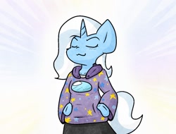 Size: 1052x801 | Tagged: safe, artist:zutcha, trixie, unicorn, anthro, g4, amogus, among us, clothes, eyes closed, hoodie, meme, smiling, smug, solo