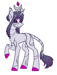 Size: 1125x1475 | Tagged: safe, artist:lambydwight, oc, oc only, oc:arcanum fumus, pony, unicorn, black sclera, horn, horns, leonine tail, raised hoof, simple background, solo, tail, unicorn oc, white background