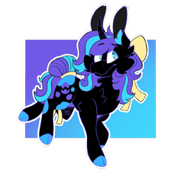 Size: 2000x2000 | Tagged: safe, artist:caprania, part of a set, oc, oc only, oc:black arrow, pony, unicorn, bow, commission, female, gradient background, hair bow, high res, horn, mare, simple background, solo, transparent background, unicorn oc, ych result