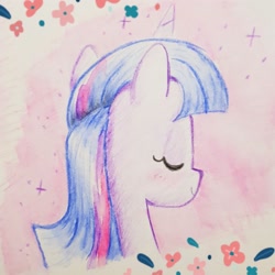 Size: 2048x2048 | Tagged: safe, artist:fipoki, twilight sparkle, alicorn, pony, g4, bust, eyes closed, female, high res, horn, mare, smiling, solo, traditional art, twilight sparkle (alicorn)