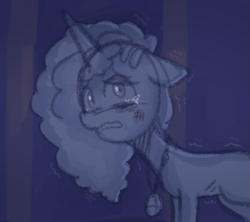 Size: 781x694 | Tagged: safe, anonymous artist, misty brightdawn, pony, unicorn, series:misty pov, g5, abuse, crying, female, jewelry, mare, medallion, misty can't catch a break, misty deserves better, mistybuse, necklace, tears of pain