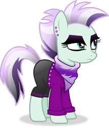 Size: 3180x3724 | Tagged: safe, artist:anime-equestria, coloratura, earth pony, pony, g4, alternate hairstyle, bandana, clothes, ear piercing, eyeshadow, high res, makeup, mohawk, neckerchief, piercing, punk, rarapunk, shirt, shorts, simple background, solo, tail, transparent background, vector