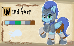 Size: 2645x1662 | Tagged: safe, artist:joaothejohn, oc, oc only, oc:wind fury, pegasus, pony, armor, commission, cute, female, guardsmare, looking at you, mare, medieval, pegasus oc, raised hoof, reference sheet, royal guard, simple background, solo, wings